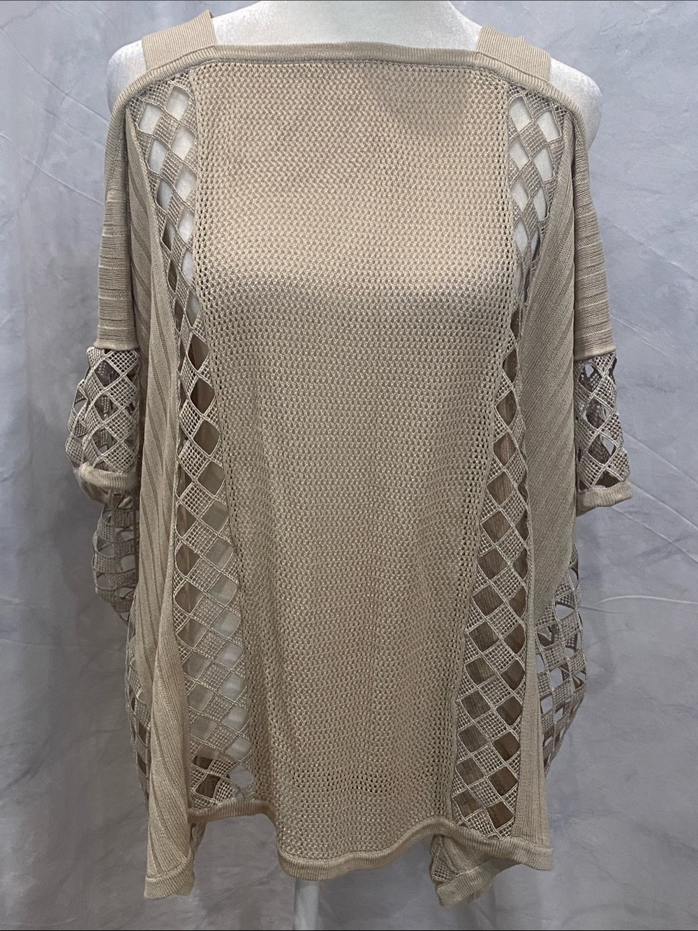 Chico's Beige Open-Weave Off-Shoulder Knit Top